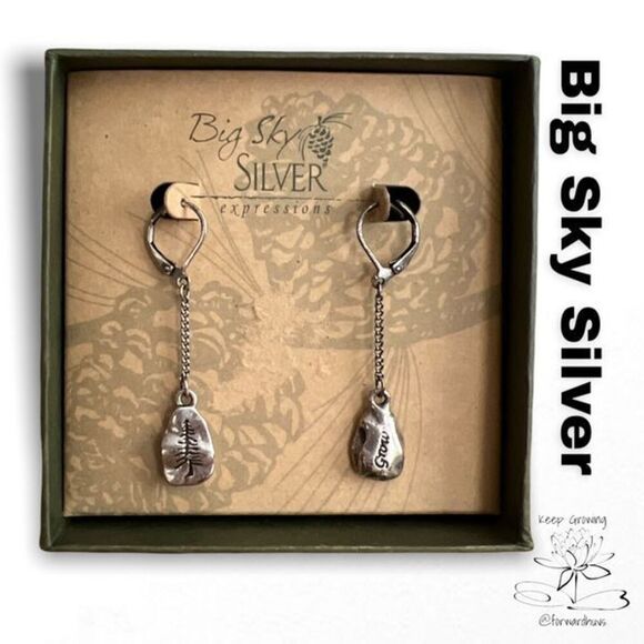 ☑️ Big Sky Silver Earrings - New in Box - Drop Style - 2 Inches - Picture 1 of 9